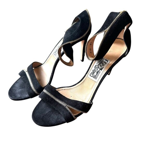 Salvatore Ferragamo Shoes - SALVATORE FERRAGAMO Ronette Zip Suede Heels 8.5